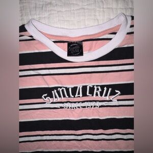 Santa Cruz Skateboards Pink and Black Striped Long Sleeve Tee - SZ Small